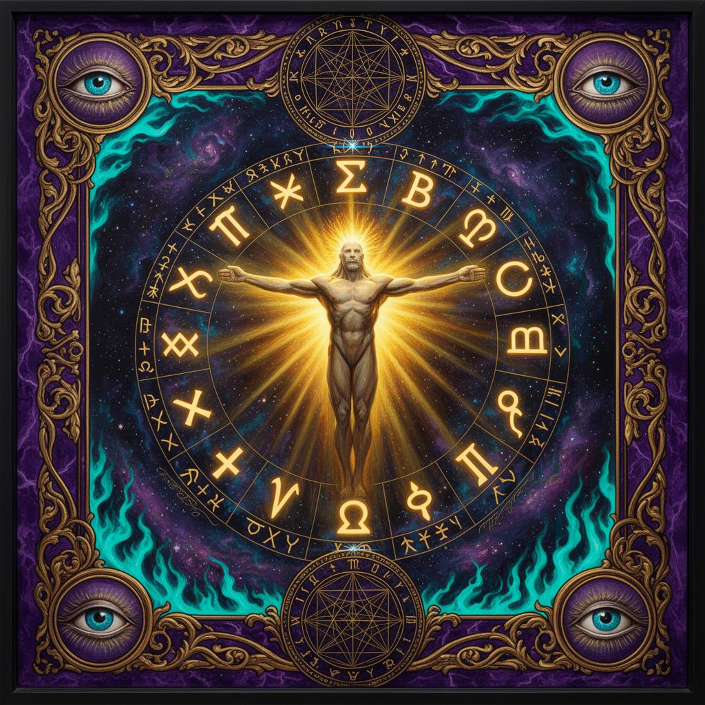 Gnostic pinball backglass — the Demiurge surrounded by aeonic runes